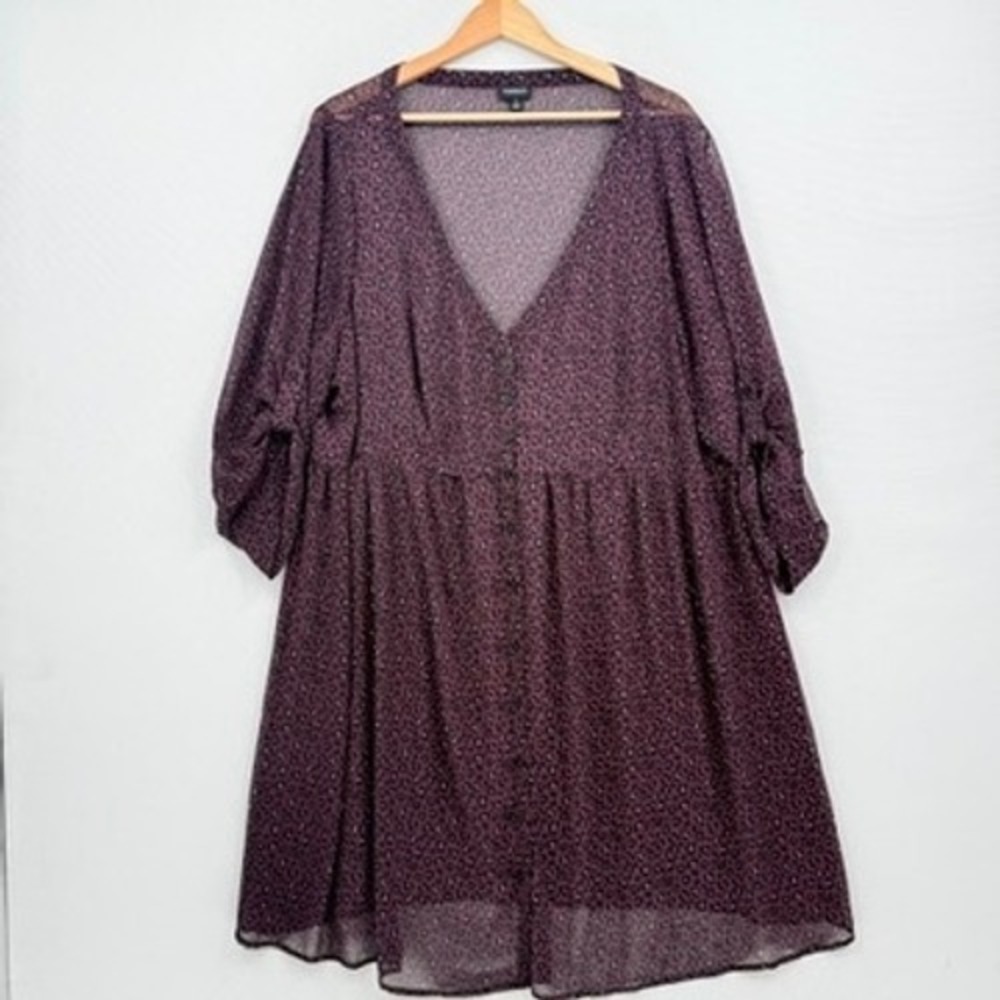 Torrid Babydoll Dress Women 3 3X Purple Leopard Print Chiffon Sheer Boho Grunge